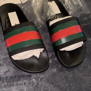 Gucci Men’s Signature Stripe Slide Sandals- Nero Sz 13